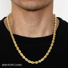Load image into Gallery viewer, 10K 8MM YELLOW GOLD SOLID DC ROPE 24" CHAIN NECKLACE (AVAILABLE IN LENGTHS 7" - 30")