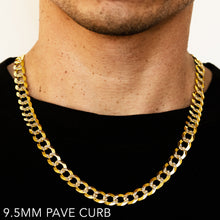 Load image into Gallery viewer, 10K 9.5MM YELLOW GOLD SOLID PAVE CURB 24" CHAIN NECKLACE (AVAILABLE IN LENGTHS 7" - 30")