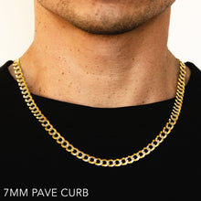 Load image into Gallery viewer, 14K 7MM YELLOW GOLD SOLID PAVE CURB 24" CHAIN NECKLACE (AVAILABLE IN LENGTHS 7" - 30")