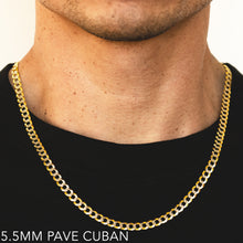 Load image into Gallery viewer, 10K 5.5MM YELLOW GOLD SOLID PAVE CURB 24" CHAIN NECKLACE (AVAILABLE IN LENGTHS 7" - 30")