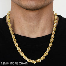Load image into Gallery viewer, 10K 12MM YELLOW GOLD SOLID DC ROPE 24" CHAIN NECKLACE (AVAILABLE IN LENGTHS 7" - 30")
