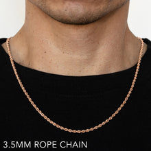 Load image into Gallery viewer, 10K 3.5MM ROSE GOLD SOLID DC ROPE 24" CHAIN NECKLACE (AVAILABLE IN LENGTHS 7" - 30")