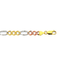 Load image into Gallery viewer, 14K 6MM TRICOLOR GOLD SOLID FIGARO 30" CHAIN NECKLACE (AVAILABLE IN LENGTHS 7" - 30")