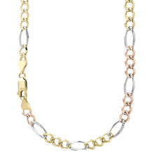 Load image into Gallery viewer, 14K 5MM TRICOLOR GOLD SOLID FIGARO 24" CHAIN NECKLACE (AVAILABLE IN LENGTHS 7" - 30")