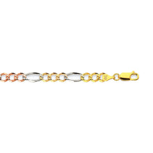 Load image into Gallery viewer, 14K 5MM TRICOLOR GOLD SOLID FIGARO 28" CHAIN NECKLACE (AVAILABLE IN LENGTHS 7" - 30")