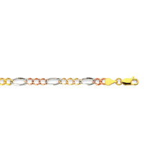 Load image into Gallery viewer, 14K 4MM TRICOLOR GOLD SOLID FIGARO 22" CHAIN NECKLACE (AVAILABLE IN LENGTHS 7" - 30")