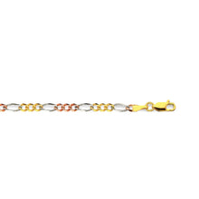 Load image into Gallery viewer, 14K 3.5MM TRICOLOR GOLD SOLID FIGARO 16" CHAIN NECKLACE (AVAILABLE IN LENGTHS 7" - 30")