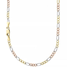Load image into Gallery viewer, 14K 2.5MM TRICOLOR GOLD SOLID FIGARO 24" CHAIN NECKLACE (AVAILABLE IN LENGTHS 7" - 30")