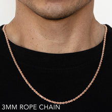 Load image into Gallery viewer, 14K 3MM ROSE GOLD SOLID DC ROPE 24" CHAIN NECKLACE (AVAILABLE IN LENGTHS 7" - 30")