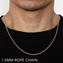 Load image into Gallery viewer, 10K 1.5MM ROSE GOLD SOLID DC ROPE 24" CHAIN NECKLACE (AVAILABLE IN LENGTHS 7" - 30")