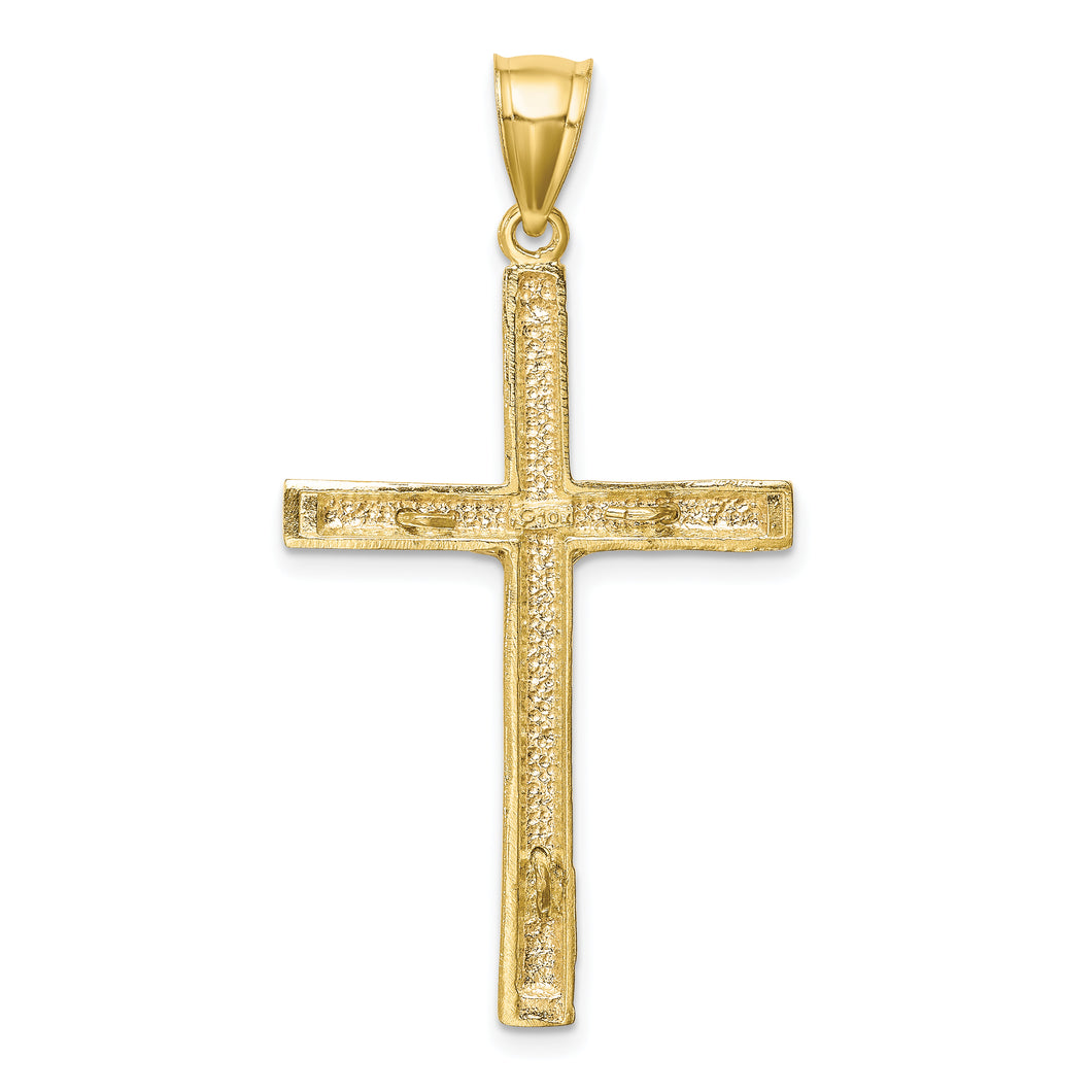 10K w/ Rhodium Diamond-Cut Crucifix Pendant