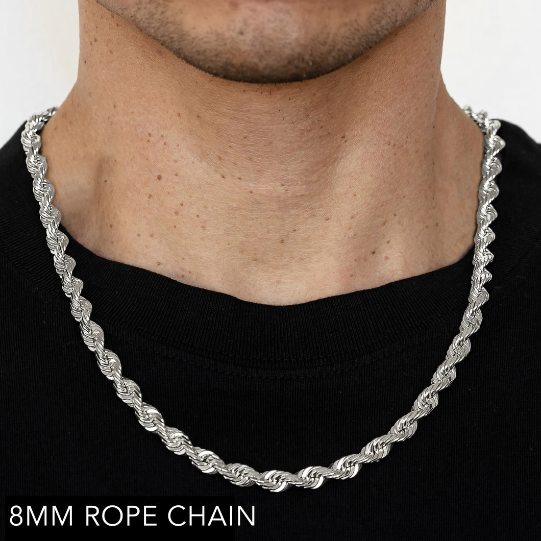 10K 8MM WHITE GOLD SOLID DC ROPE 24