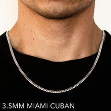 Load image into Gallery viewer, 10K 3.5MM WHITE GOLD SOLID MIAMI CUBAN 24&quot; CHAIN NECKLACE (AVAILABLE IN LENGTHS 7&quot; - 30&quot;)
