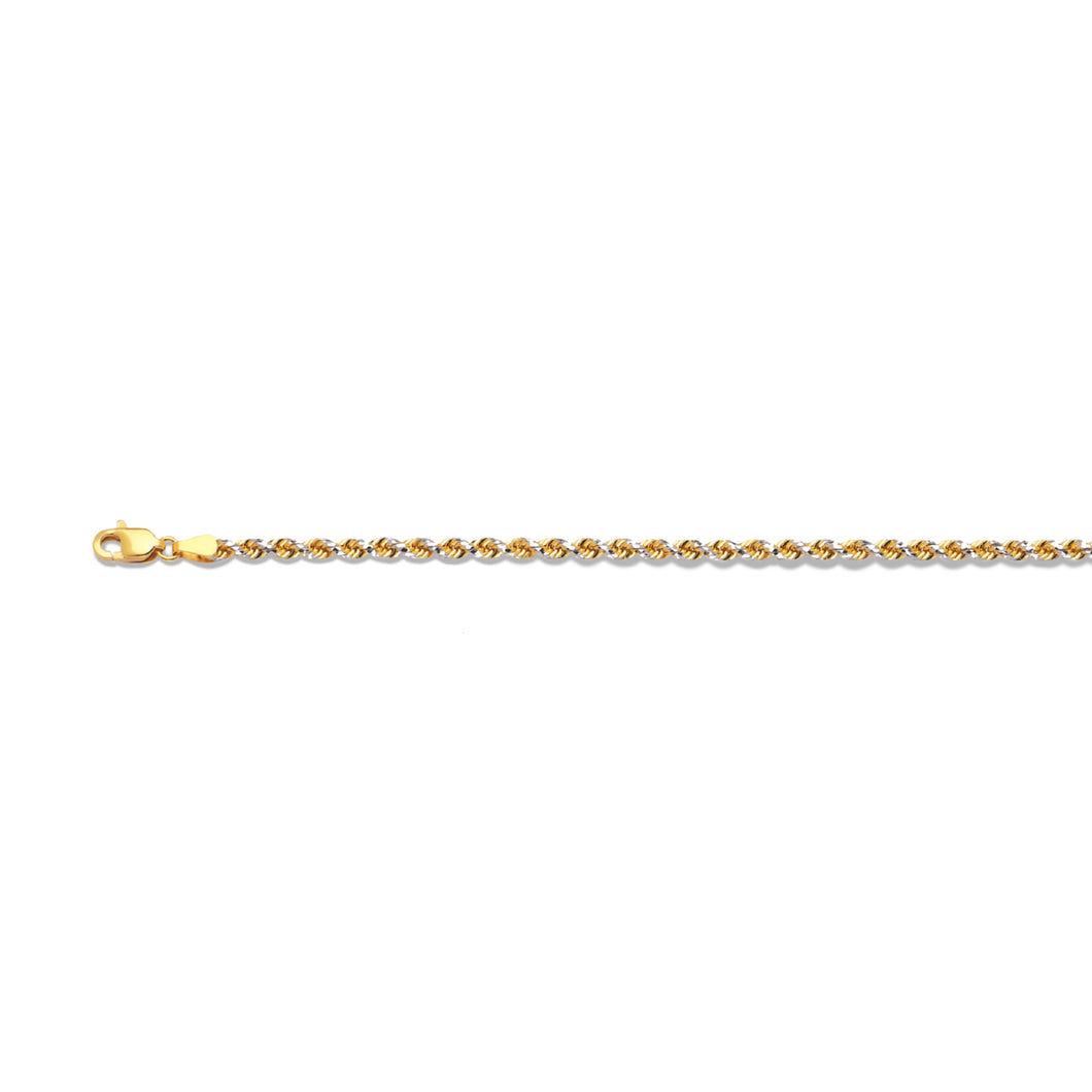 14K 2MM TWO TONE SOLID DC PRISM ROPE 16