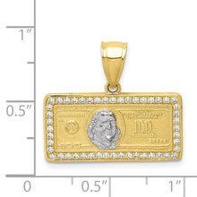 Load image into Gallery viewer, 10K w/Rhodium CZ Micropave 100 Dollar Bill Pendant
