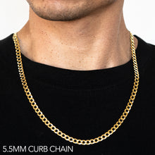 Load image into Gallery viewer, 10K 5.5MM YELLOW GOLD SOLID CURB 24&quot; CHAIN NECKLACE (AVAILABLE IN LENGTHS 7&quot; - 30&quot;)
