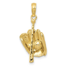 Load image into Gallery viewer, 10K Polished 3-D Glove/Bat/Ball Baseball Pendant
