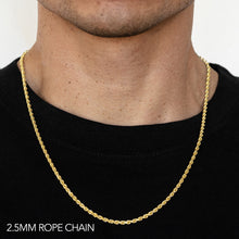 Load image into Gallery viewer, 18K 2.5MM YELLOW GOLD SOLID DC ROPE 24" CHAIN NECKLACE (AVAILABLE IN LENGTHS 7" - 30")
