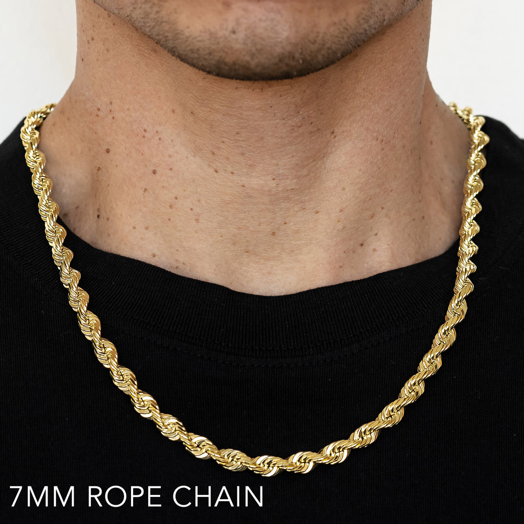 10K 7MM YELLOW GOLD SOLID DC ROPE 24