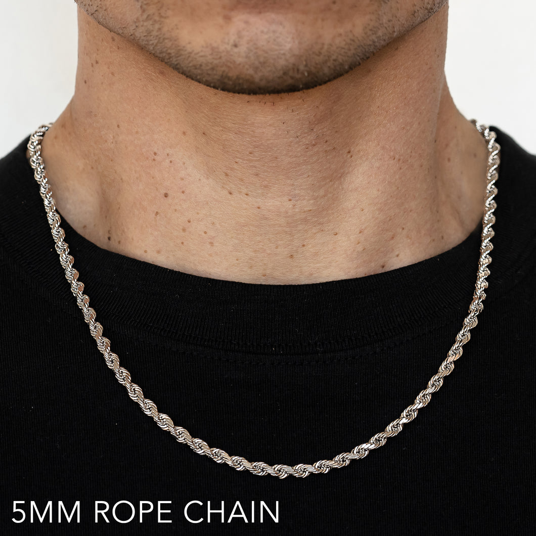 14K 5MM WHITE GOLD SOLID DC ROPE 24