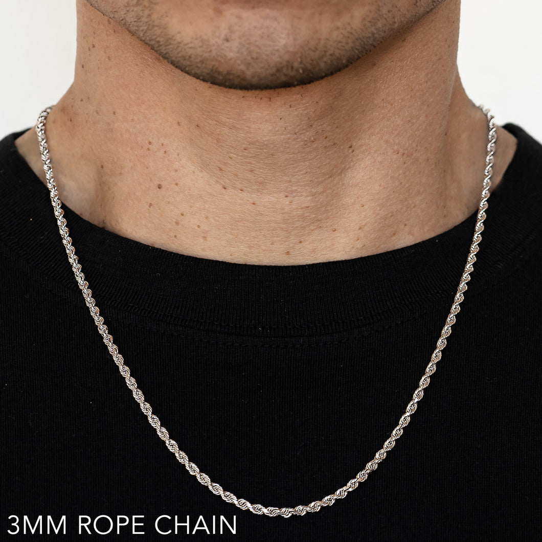 10K 3MM WHITE GOLD SOLID DC ROPE 24