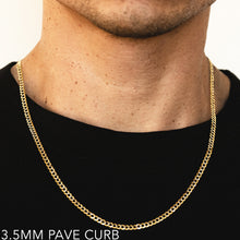 Load image into Gallery viewer, 10K 3.5MM YELLOW GOLD SOLID PAVE CURB 24&quot; CHAIN NECKLACE (AVAILABLE IN LENGTHS 7&quot; - 30&quot;)
