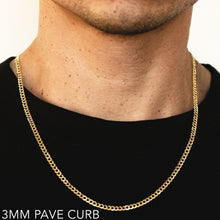 Load image into Gallery viewer, 10K 3MM YELLOW GOLD SOLID PAVE CURB 24&quot; CHAIN NECKLACE (AVAILABLE IN LENGTHS 7&quot; - 30&quot;)
