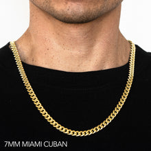Load image into Gallery viewer, 18K 7MM YELLOW GOLD SOLID MIAMI CUBAN 24" CHAIN NECKLACE (AVAILABLE IN LENGTHS 7" - 30")
