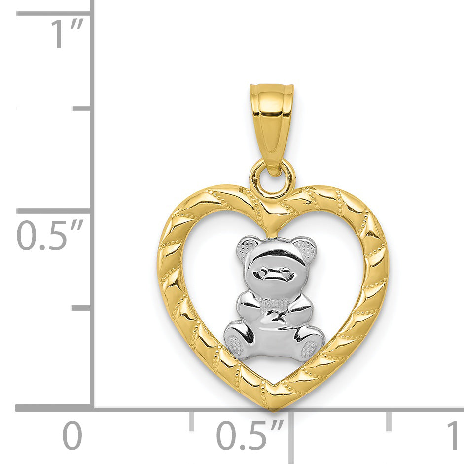 10k w/Rhodium Teddy Bear Heart Charm