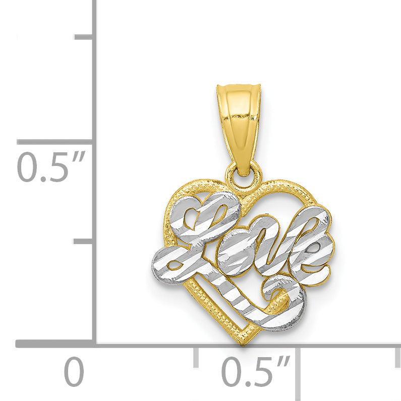 10K w/ Rhodium LOVE Heart Charm