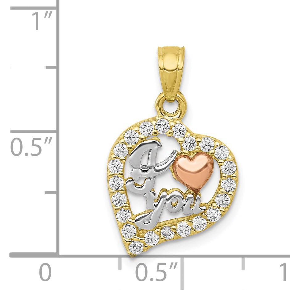 10K Two-Tone w/White Rhodium I LOVE YOU CZ Heart Pendant