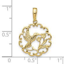 Load image into Gallery viewer, 10K Hummingbird w/Flower in Frame Pendant
