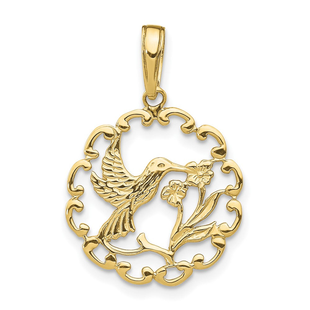 10K Hummingbird w/Flower in Frame Pendant