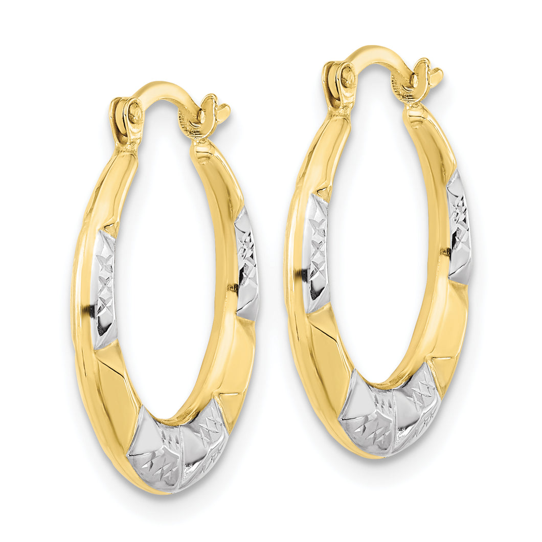 10K and Rhodium Hollow Hoop Earrings