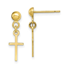 Load image into Gallery viewer, 10k YG Polished Cross Dangle Post Earrings
