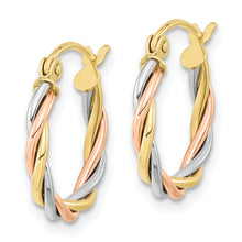 Load image into Gallery viewer, 10k Tri-color Polished 2.5mm Twisted Hoop Earrings
