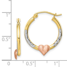 Load image into Gallery viewer, 10k Two-tone &amp; White Rhodium D/C Heart Hoop Earrings
