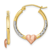 Load image into Gallery viewer, 10k Two-tone &amp; White Rhodium D/C Heart Hoop Earrings
