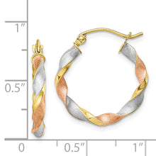 Load image into Gallery viewer, 10k White &amp; Rose Rhodium Satin Twisted Hoop Earrings
