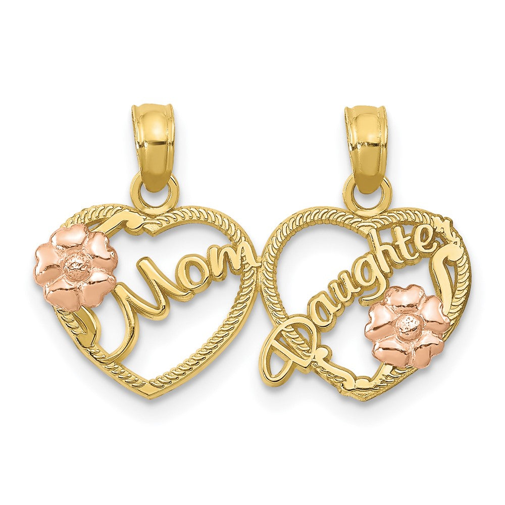 10K Two-Tone MOM - DAUGHTER Break-apart Hearts Pendant