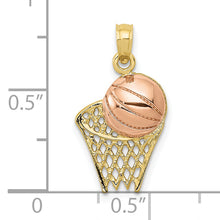 Load image into Gallery viewer, 10k Two-tone Basketball Hoop with Ball Pendant
