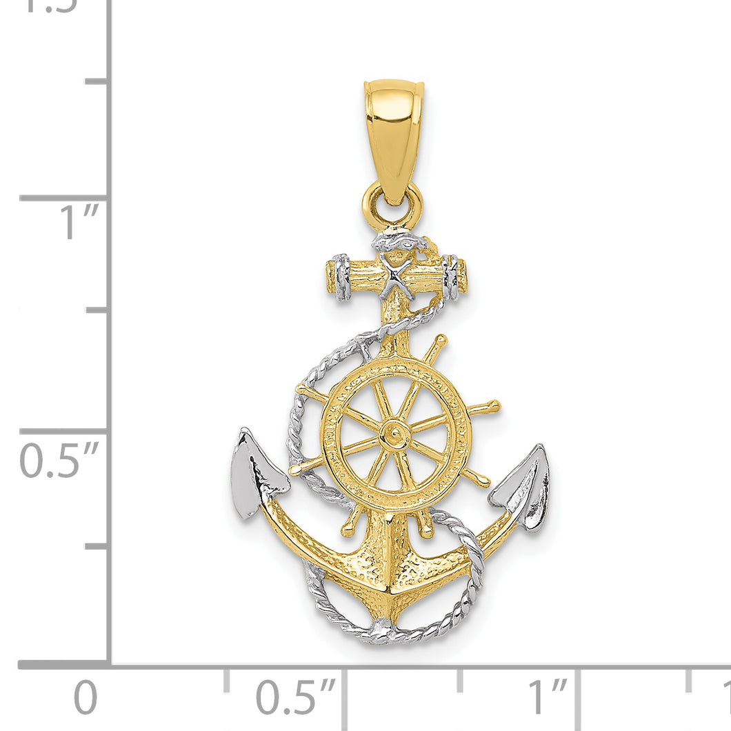 10k w/Rhodium Anchor w/Rope Pendant