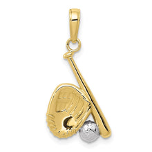 Load image into Gallery viewer, 10K W/Rhodium Baseball, Bat, and Glove Pendant
