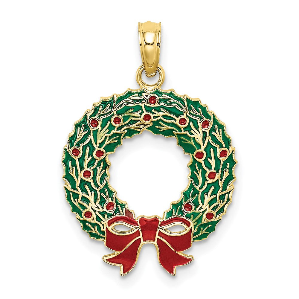 10K Enamel Christmas Wreath Charm