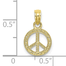 Load image into Gallery viewer, 10K Flat and Textured Mini Peace Sign Charm
