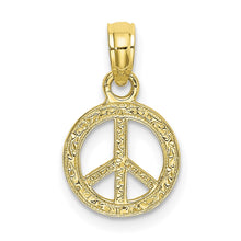 Load image into Gallery viewer, 10K Flat and Textured Mini Peace Sign Charm
