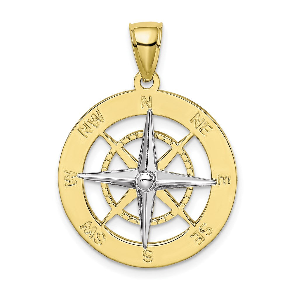 10K w/Rhodium Nautical Compass White Needle Charm