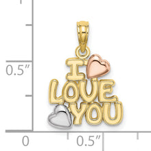 Load image into Gallery viewer, 10K Tri-color I LOVE YOU  W/ Hearts Charm
