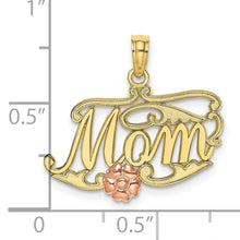 Load image into Gallery viewer, 10k Two-Tone MOM Script w/ Flower Charm
