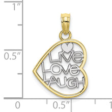 Load image into Gallery viewer, 10K w/ Rhodium LIVE LOVE LAUGH In Heart Charm
